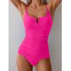 imageB2prity Tankini Swimsuits for Women Tummy Control Ruched Two Piece Bathing Suit V Wire Neck Swim Suit Tie Back SwimwearHot Pink