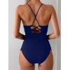 imageB2prity Tankini Swimsuits for Women Tummy Control Ruched Two Piece Bathing Suit V Wire Neck Swim Suit Tie Back SwimwearNavy Blue