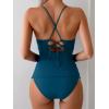 imageB2prity Tankini Swimsuits for Women Tummy Control Ruched Two Piece Bathing Suit V Wire Neck Swim Suit Tie Back SwimwearPeacock Blue