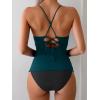 imageB2prity Tankini Swimsuits for Women Tummy Control Ruched Two Piece Bathing Suit V Wire Neck Swim Suit Tie Back SwimwearPeacock Green black