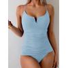 imageB2prity Tankini Swimsuits for Women Tummy Control Ruched Two Piece Bathing Suit V Wire Neck Swim Suit Tie Back SwimwearSky Blue