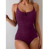 imageB2prity Tankini Swimsuits for Women Tummy Control Ruched Two Piece Bathing Suit V Wire Neck Swim Suit Tie Back SwimwearWine Red