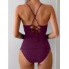 imageB2prity Tankini Swimsuits for Women Tummy Control Ruched Two Piece Bathing Suit V Wire Neck Swim Suit Tie Back SwimwearWine Red