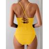 imageB2prity Tankini Swimsuits for Women Tummy Control Ruched Two Piece Bathing Suit V Wire Neck Swim Suit Tie Back SwimwearYellow