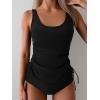 imageB2prity Tummy Control Tankini Swimsuit for Women Ruched Two Piece Bathing Suit Drawstring Swimwear with BottomBlack