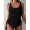 imageB2prity Tummy Control Tankini Swimsuit for Women Ruched Two Piece Bathing Suit Drawstring Swimwear with BottomBlack