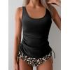 imageB2prity Tummy Control Tankini Swimsuit for Women Ruched Two Piece Bathing Suit Drawstring Swimwear with BottomBlack leopard