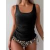 imageB2prity Tummy Control Tankini Swimsuit for Women Ruched Two Piece Bathing Suit Drawstring Swimwear with BottomBlack leopard