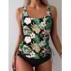 imageB2prity Tummy Control Tankini Swimsuit for Women Ruched Two Piece Bathing Suit Drawstring Swimwear with BottomBlack printed