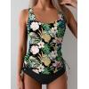 imageB2prity Tummy Control Tankini Swimsuit for Women Ruched Two Piece Bathing Suit Drawstring Swimwear with BottomBlack printed