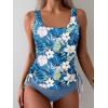 imageB2prity Tummy Control Tankini Swimsuit for Women Ruched Two Piece Bathing Suit Drawstring Swimwear with BottomBlue printed