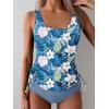 imageB2prity Tummy Control Tankini Swimsuit for Women Ruched Two Piece Bathing Suit Drawstring Swimwear with BottomBlue printed