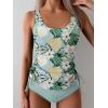imageB2prity Tummy Control Tankini Swimsuit for Women Ruched Two Piece Bathing Suit Drawstring Swimwear with BottomGreen printed