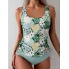 imageB2prity Tummy Control Tankini Swimsuit for Women Ruched Two Piece Bathing Suit Drawstring Swimwear with BottomGreen printed
