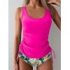 imageB2prity Tummy Control Tankini Swimsuit for Women Ruched Two Piece Bathing Suit Drawstring Swimwear with BottomHot Pink printed
