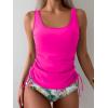 imageB2prity Tummy Control Tankini Swimsuit for Women Ruched Two Piece Bathing Suit Drawstring Swimwear with BottomHot Pink printed