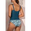 imageB2prity Tummy Control Tankini Swimsuit for Women Ruched Two Piece Bathing Suit Drawstring Swimwear with BottomPeacock Blue printed