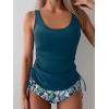 imageB2prity Tummy Control Tankini Swimsuit for Women Ruched Two Piece Bathing Suit Drawstring Swimwear with BottomPeacock Blue printed
