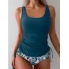 imageB2prity Tummy Control Tankini Swimsuit for Women Ruched Two Piece Bathing Suit Drawstring Swimwear with BottomPeacock Blue printed