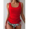 imageB2prity Tummy Control Tankini Swimsuit for Women Ruched Two Piece Bathing Suit Drawstring Swimwear with BottomRed printed