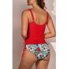 imageB2prity Tummy Control Tankini Swimsuit for Women Ruched Two Piece Bathing Suit Drawstring Swimwear with BottomRed printed