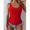 imageB2prity Tummy Control Tankini Swimsuit for Women Ruched Two Piece Bathing Suit Drawstring Swimwear with BottomRed printed