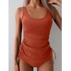 imageB2prity Tummy Control Tankini Swimsuit for Women Ruched Two Piece Bathing Suit Drawstring Swimwear with BottomRedbrown