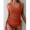 imageB2prity Tummy Control Tankini Swimsuit for Women Ruched Two Piece Bathing Suit Drawstring Swimwear with BottomRedbrown