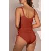 imageB2prity Tummy Control Tankini Swimsuit for Women Ruched Two Piece Bathing Suit Drawstring Swimwear with BottomRedbrown