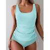 imageB2prity Tummy Control Tankini Swimsuit for Women Ruched Two Piece Bathing Suit Drawstring Swimwear with BottomSky Blue