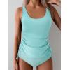 imageB2prity Tummy Control Tankini Swimsuit for Women Ruched Two Piece Bathing Suit Drawstring Swimwear with BottomSky Blue