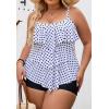 imageB2prity Women Plus Size Tankini Swimsuits Tummy Control Two Piece Bathing Suit Ruffled Flounce Swimwear with ShortsBlack Polka Dots