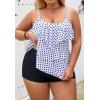 imageB2prity Women Plus Size Tankini Swimsuits Tummy Control Two Piece Bathing Suit Ruffled Flounce Swimwear with ShortsBlack Polka Dots