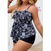 imageB2prity Women Plus Size Tankini Swimsuits Tummy Control Two Piece Bathing Suit Ruffled Flounce Swimwear with ShortsBlack White Floral