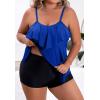 imageB2prity Women Plus Size Tankini Swimsuits Tummy Control Two Piece Bathing Suit Ruffled Flounce Swimwear with ShortsBlue
