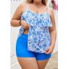 imageB2prity Women Plus Size Tankini Swimsuits Tummy Control Two Piece Bathing Suit Ruffled Flounce Swimwear with ShortsBlue White Floral