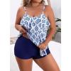 imageB2prity Women Plus Size Tankini Swimsuits Tummy Control Two Piece Bathing Suit Ruffled Flounce Swimwear with ShortsBlue white