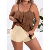 imageB2prity Women Plus Size Tankini Swimsuits Tummy Control Two Piece Bathing Suit Ruffled Flounce Swimwear with ShortsBrown  Beige