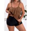 imageB2prity Women Plus Size Tankini Swimsuits Tummy Control Two Piece Bathing Suit Ruffled Flounce Swimwear with ShortsBrown  Black