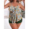 imageB2prity Women Plus Size Tankini Swimsuits Tummy Control Two Piece Bathing Suit Ruffled Flounce Swimwear with ShortsFlowers
