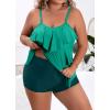 imageB2prity Women Plus Size Tankini Swimsuits Tummy Control Two Piece Bathing Suit Ruffled Flounce Swimwear with ShortsGreen  Dark Green