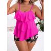 imageB2prity Women Plus Size Tankini Swimsuits Tummy Control Two Piece Bathing Suit Ruffled Flounce Swimwear with ShortsHot Pink