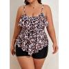 imageB2prity Women Plus Size Tankini Swimsuits Tummy Control Two Piece Bathing Suit Ruffled Flounce Swimwear with ShortsLeopard