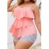 imageB2prity Women Plus Size Tankini Swimsuits Tummy Control Two Piece Bathing Suit Ruffled Flounce Swimwear with ShortsPink  Black Spot