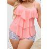 imageB2prity Women Plus Size Tankini Swimsuits Tummy Control Two Piece Bathing Suit Ruffled Flounce Swimwear with ShortsPink  Black Spot