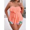 imageB2prity Women Plus Size Tankini Swimsuits Tummy Control Two Piece Bathing Suit Ruffled Flounce Swimwear with ShortsPink green white