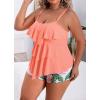imageB2prity Women Plus Size Tankini Swimsuits Tummy Control Two Piece Bathing Suit Ruffled Flounce Swimwear with ShortsPink green white