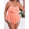 imageB2prity Women Plus Size Tankini Swimsuits Tummy Control Two Piece Bathing Suit Ruffled Flounce Swimwear with ShortsPink green white