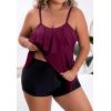imageB2prity Women Plus Size Tankini Swimsuits Tummy Control Two Piece Bathing Suit Ruffled Flounce Swimwear with ShortsPurple