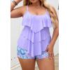 imageB2prity Women Plus Size Tankini Swimsuits Tummy Control Two Piece Bathing Suit Ruffled Flounce Swimwear with ShortsPurple Leaf Print